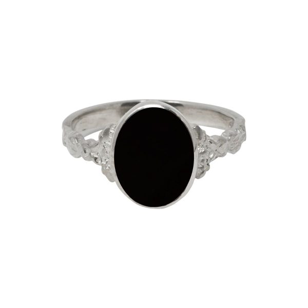 Silver Whitby Jet Oval Ring