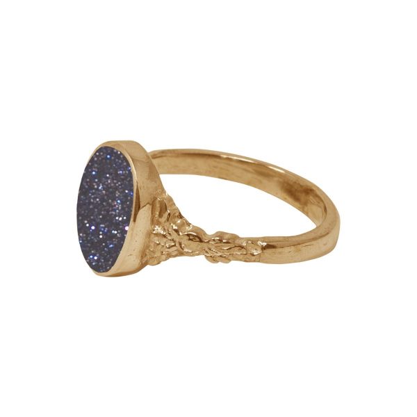 Yellow Gold Blue Goldstone Oval Ring