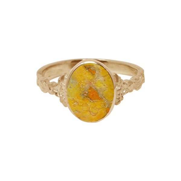 Yellow Gold Bumblebee Jasper Oval Ring