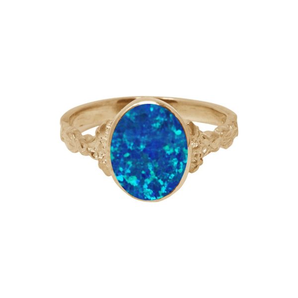 Yellow Gold Cobalt Blue Opalite Oval Ring