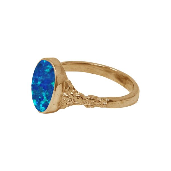 Yellow Gold Opalite Cobalt Blue Oval Ring