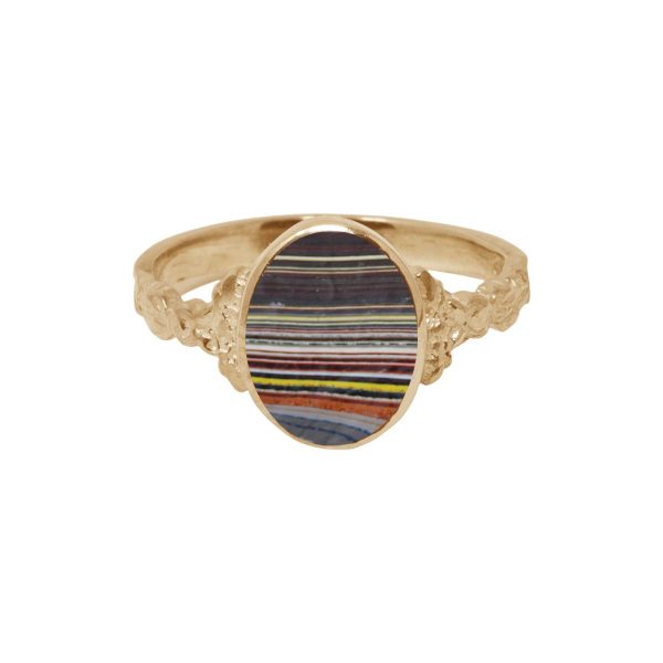 Yellow Gold Fordite Oval Ring