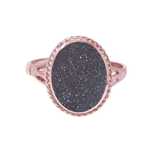 Rose Gold Blue Goldstone Oval Rope Edge Ring