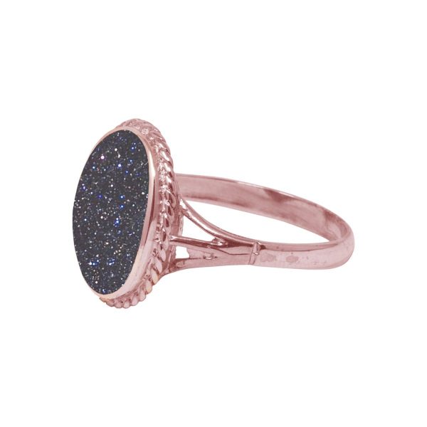 Rose Gold Blue Goldstone Oval Rope Edge Ring