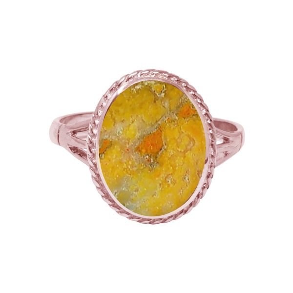 Rose Gold Bumblebee Jasper Oval Rope Edge Ring