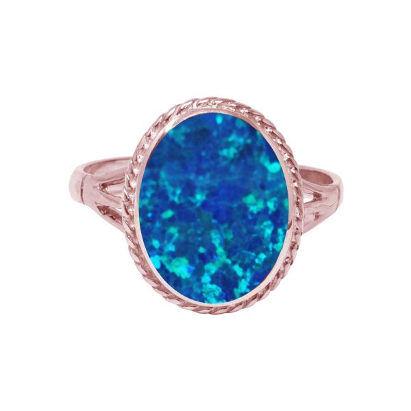 Rose Gold Opalite Cobalt Blue Oval Rope Edge Ring