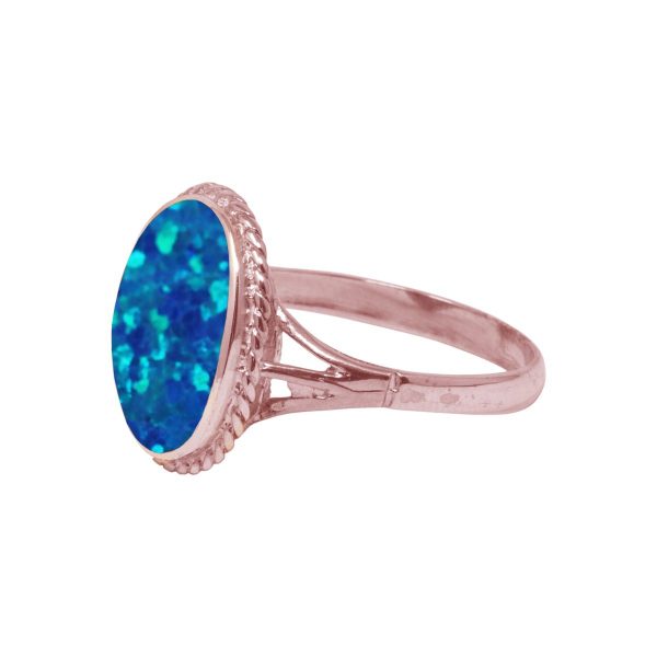 Rose Gold Opalite Cobalt Blue Oval Rope Edge Ring