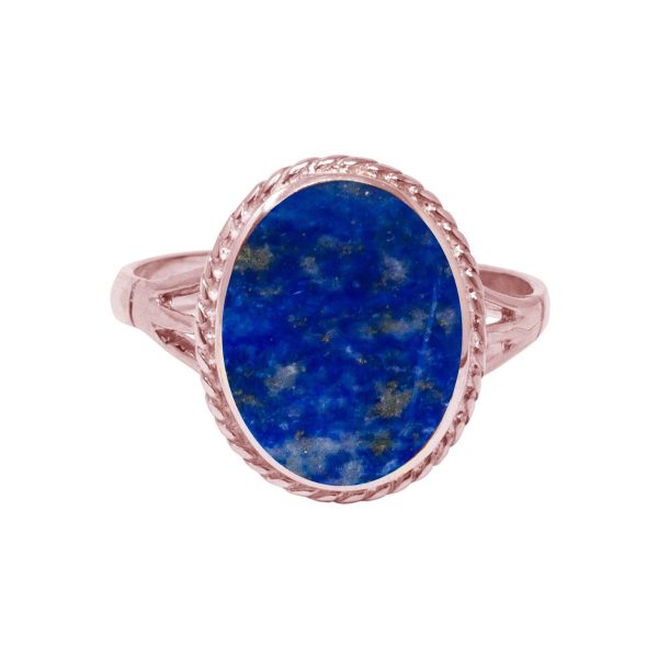 Rose Gold Lapis Oval Rope Edge Ring