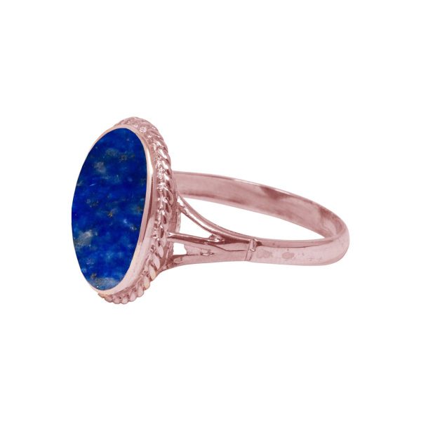 Rose Gold Lapis Oval Rope Edge Ring