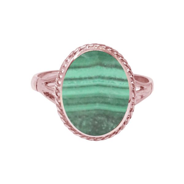 Rose Gold Malachite Oval Rope Edge Ring