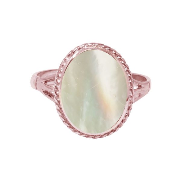Rose Gold Mother of Pearl Oval Rope Edge Ring