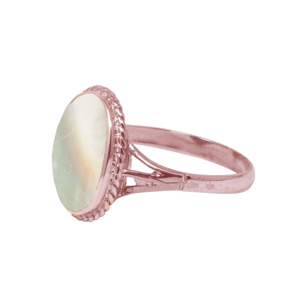 Rose Gold Mother of Pearl Oval Rope Edge Ring