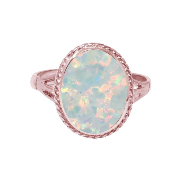Rose Gold Opalite Sun Ice Oval Rope Edge Ring