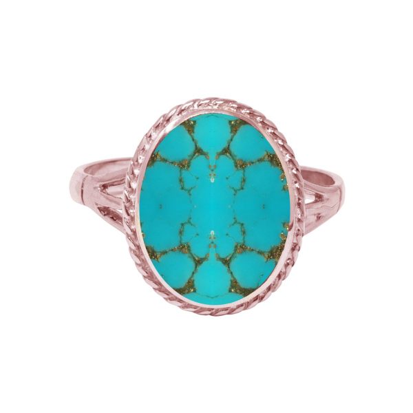 Rose Gold Turquoise Oval Rope Edge Ring