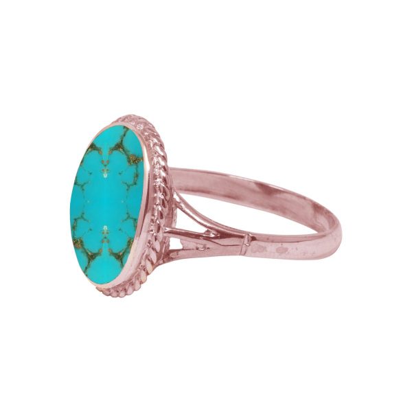 Rose Gold Turquoise Oval Rope Edge Ring