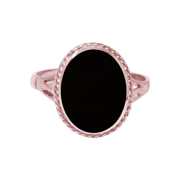 Rose Gold Whitby Jet Oval Rope Edge Ring