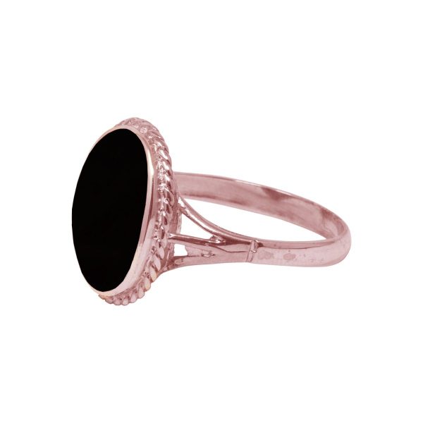 Rose Gold Whitby Jet Oval Rope Edge Ring
