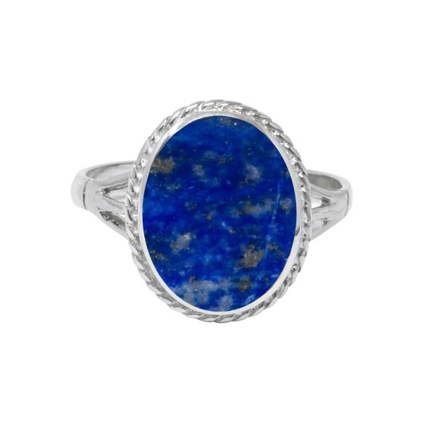 Silver Lapis Oval Rope Edge Ring