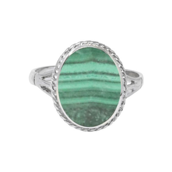 Silver Malachite Oval Rope Edge Ring