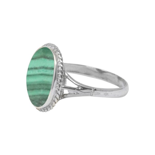 Silver Malachite Oval Rope Edge Ring