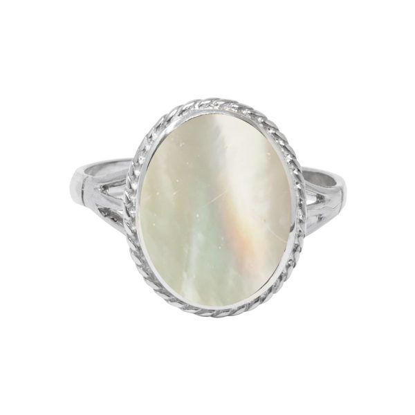 Silver Mother of Pearl Oval Rope Edge Ring