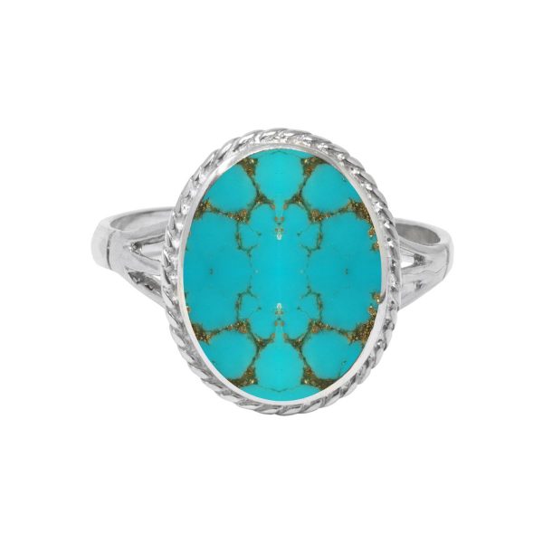 Silver Turquoise Oval Rope Edge Ring