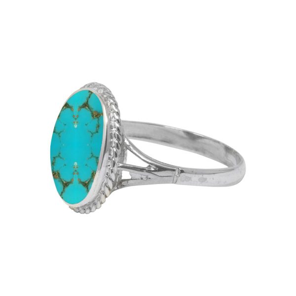 Silver Turquoise Oval Rope Edge Ring