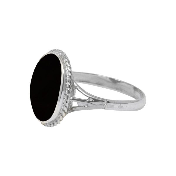 Silver Whitby Jet Oval Rope Edge Ring