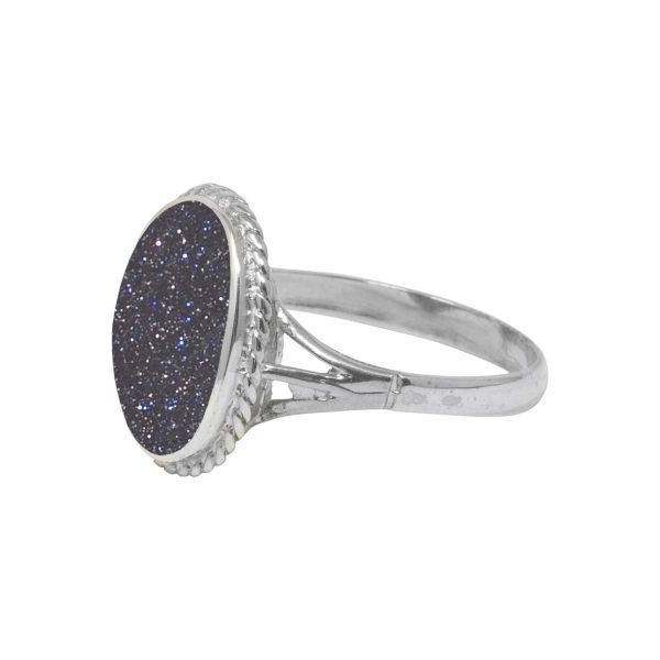 White Gold Blue Goldstone Oval Ring