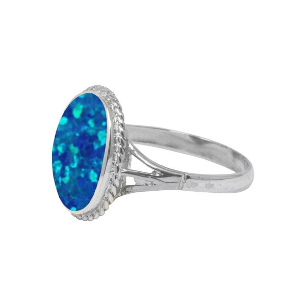 White Gold Opalite Cobalt Blue Oval Ring