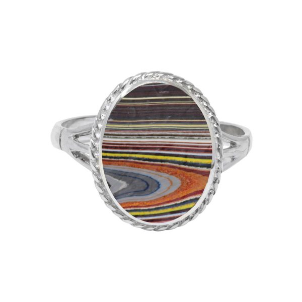 White Gold Fordite Oval Ring