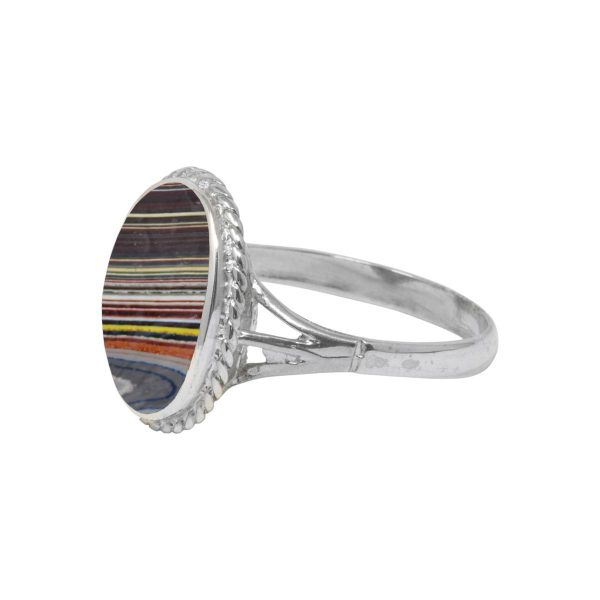 White Gold Fordite Oval Ring