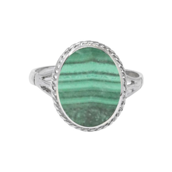 White Gold Malachite Oval Ring