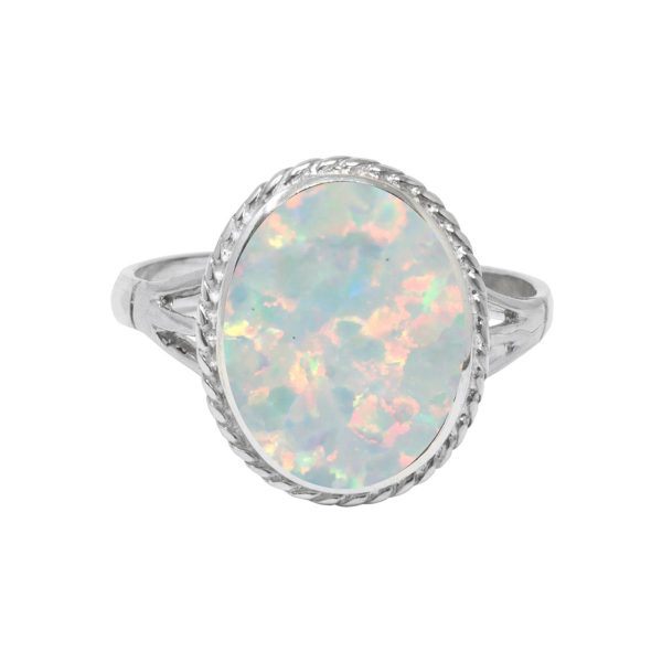 White Gold Opalite Sun Ice Oval Ring