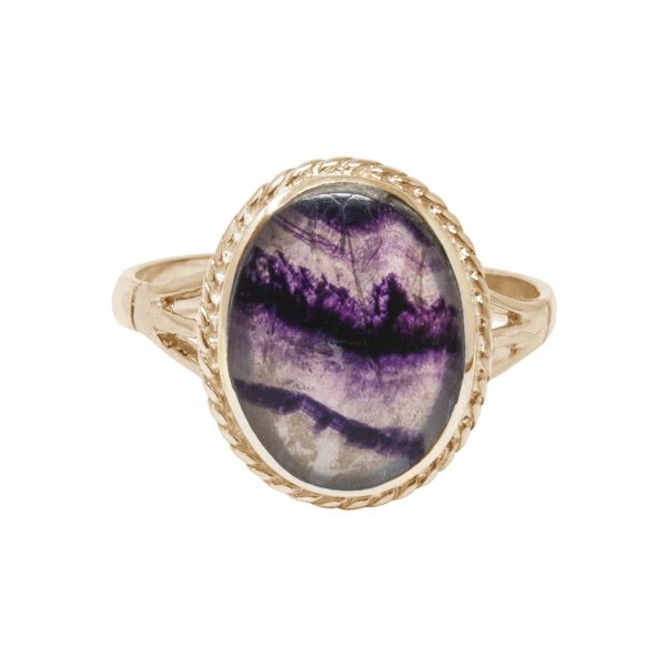 Yellow Gold Blue John Oval Rope Edge Ring