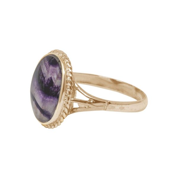 Yellow Gold Blue John Oval Rope Edge Ring