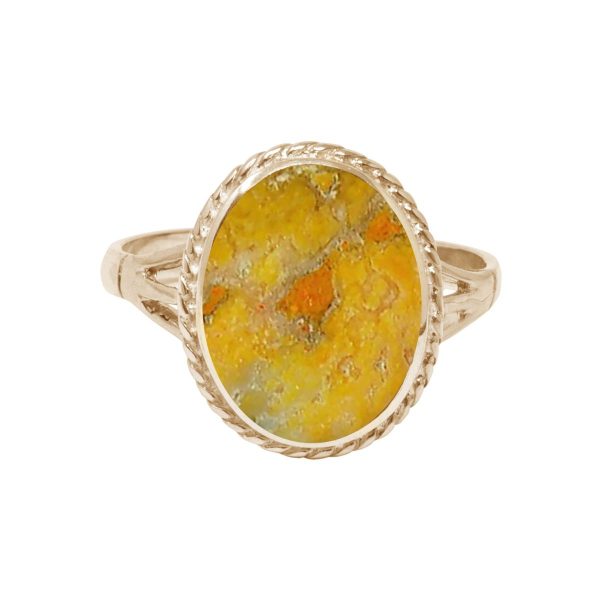 Yellow Gold Bumblebee Jasper Oval Rope Edge Ring