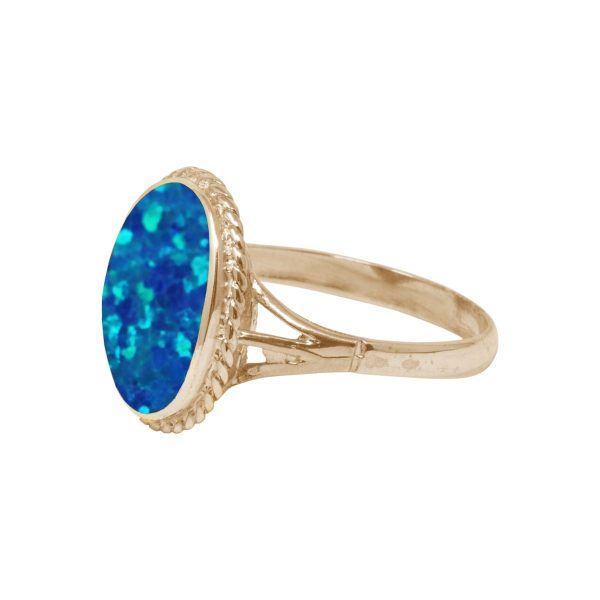 Yellow Gold Cobalt Blue Oval Rope Edge Ring