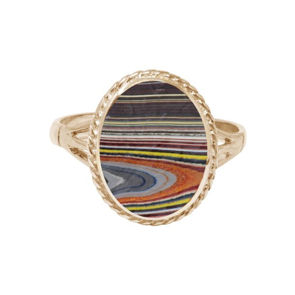Yellow Gold Fordite Oval Rope Edge Ring