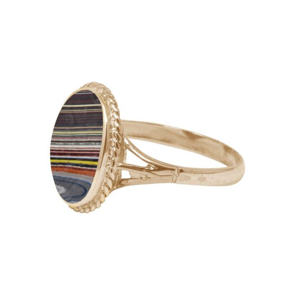 Yellow Gold Fordite Oval Rope Edge Ring