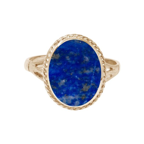Yellow Gold Lapis Oval Rope Edge Ring