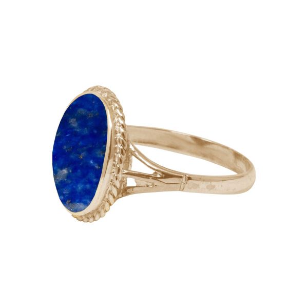 Yellow Gold Lapis Oval Rope Edge Ring