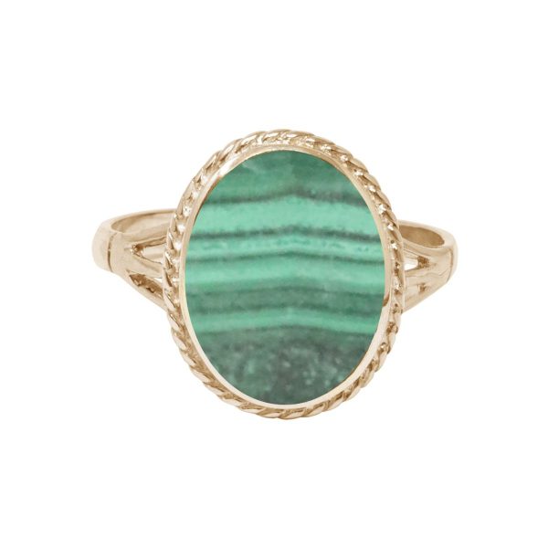 Yellow Gold Malachite Oval Rope Edge Ring