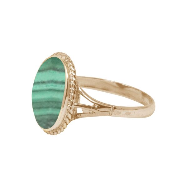 Yellow Gold Malachite Oval Rope Edge Ring