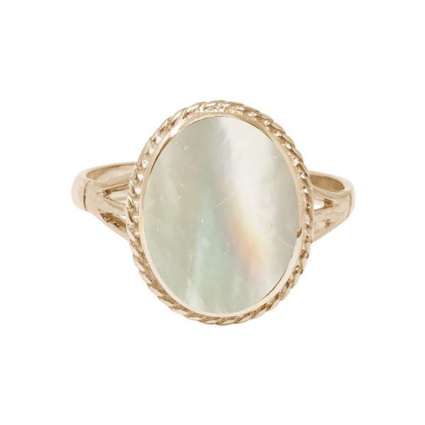 Yellow Gold Mother of Pearl Oval Rope Edge Ring