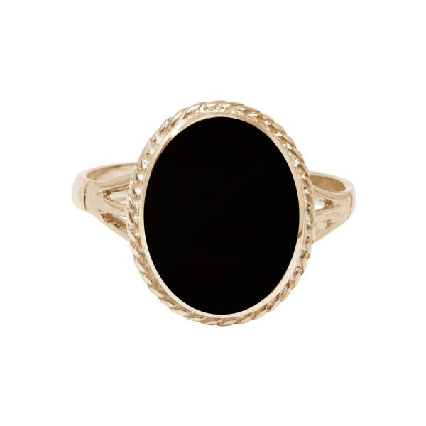 Yellow Gold Whitby Jet Oval Rope Edge Ring