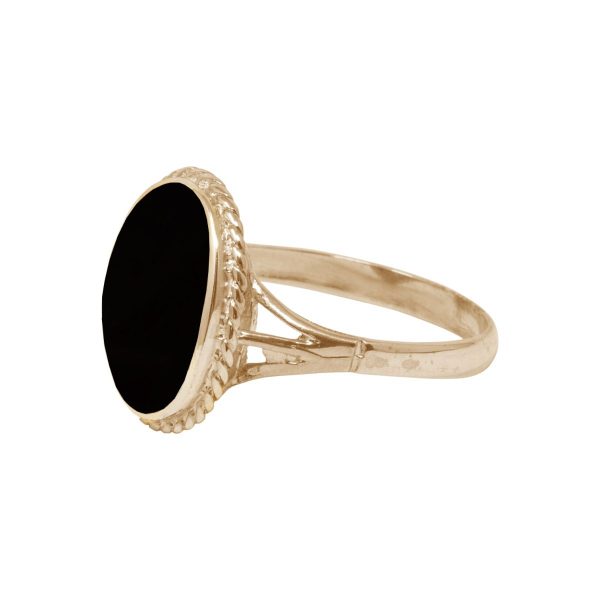 Yellow Gold Whitby Jet Oval Rope Edge Ring