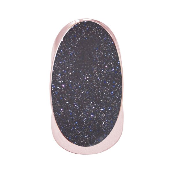 Rose Gold Blue Goldstone Large Oval Ring