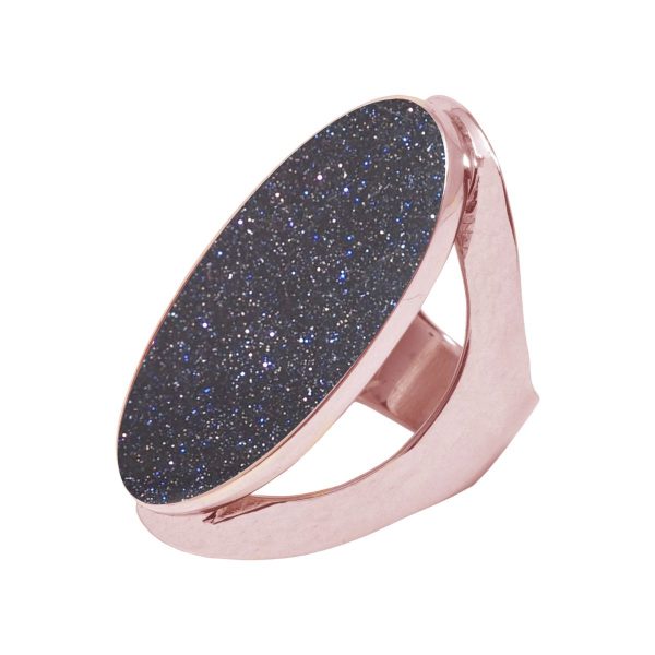 Rose Gold Blue Goldstone Large Oval Ring