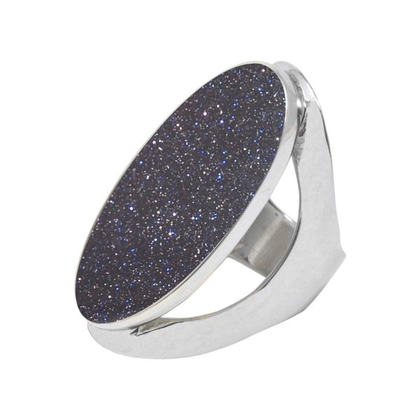 Silver Blue Goldstone Large Oval Ring